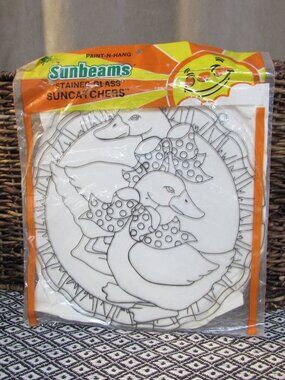Vintage 1984 Sunbeams Country Geese Large Stained Glass Suncatcher Kit